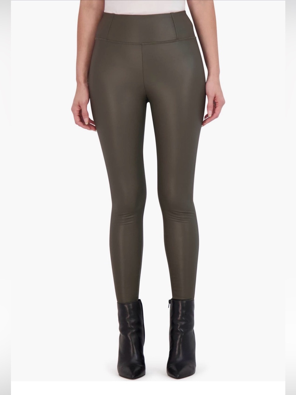 NWT Women’s XS Faux LeatherDark Green Leggings Pants Elastic Waist High Rise New